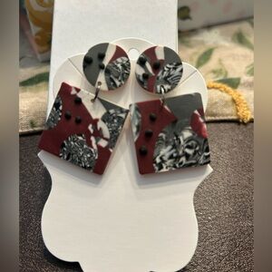 Abstract Red and Black Earrings